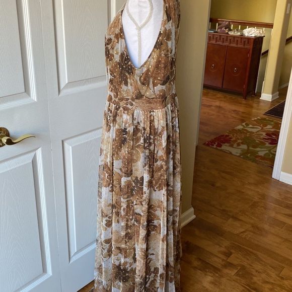 Candalite Gold Brown Tan Maxi Dress XL - Picture 4 of 9